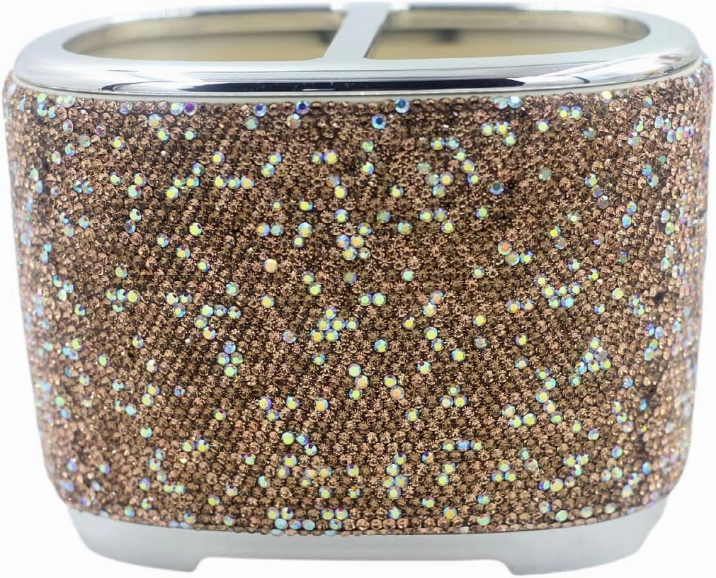 Luxury Bling Rhinestone-Embellished Makeup Organizer Box Storage – Large Capacity Cosmetic Brush Lipstick Eyebrow Pencil Storage Box and Desktop Organizer Rack (Golden)