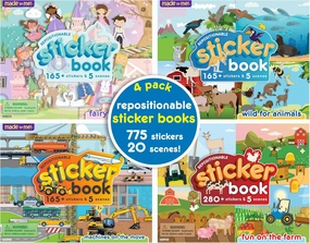 Made By Me Repositionable Sticker Book Bundle Pack, 4-in-1 Sticker Books, Includes Over 770 Removable Stickers & 4 Different Themes, Great for Travel, Road Trips, Sticker Set for Ages 4, 5, 6, 7,