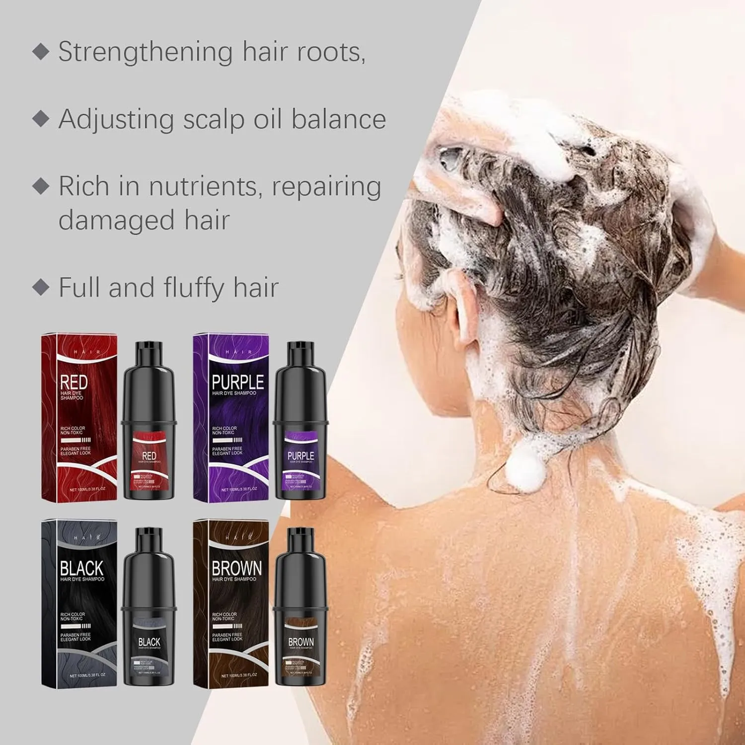 Magic Hair Dye Shampoo,3 in 1 hair dye shampoo for Women & Men,Gently Cleanses & Conditions,Herbal Ingredients Dye (Red)