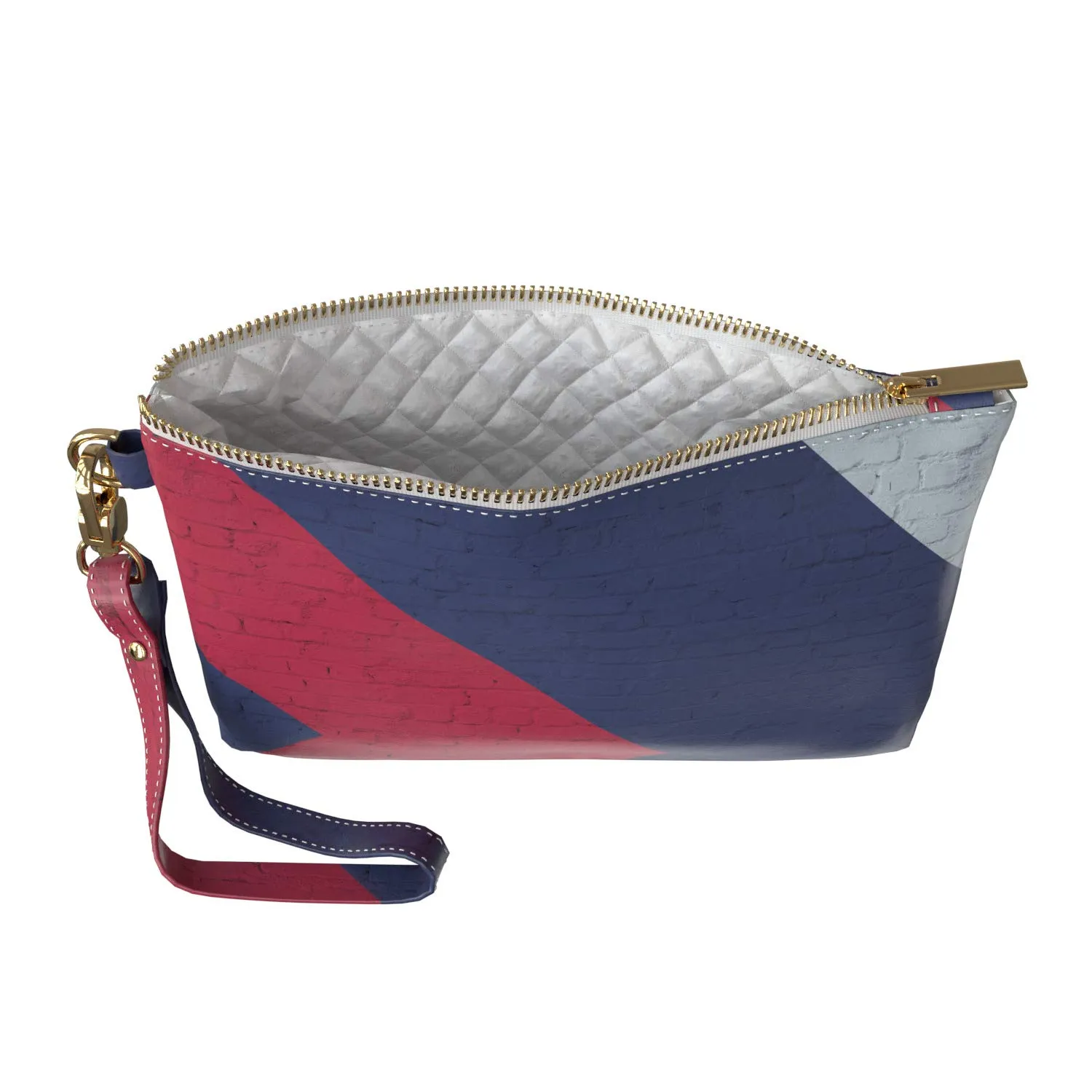 Makeup Bag 9.5 x 6 inch Blue Strap Accessories Print PU Leather Toiletry Zipper Travel Case Storage Geometric Purse Pouch Portable Organizer Design New Cosmetic Painted Graffiti Wall Brick Red