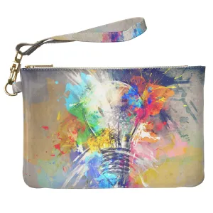 Makeup Bag 9.5 x 6 inch Cute Bulb Print PU Leather Toiletry Zipper Travel Case Painted Pretty Portable Organizer Design Smart Colorful Storage Purse Pouch Strap Accessories Artistic Cosmetic
