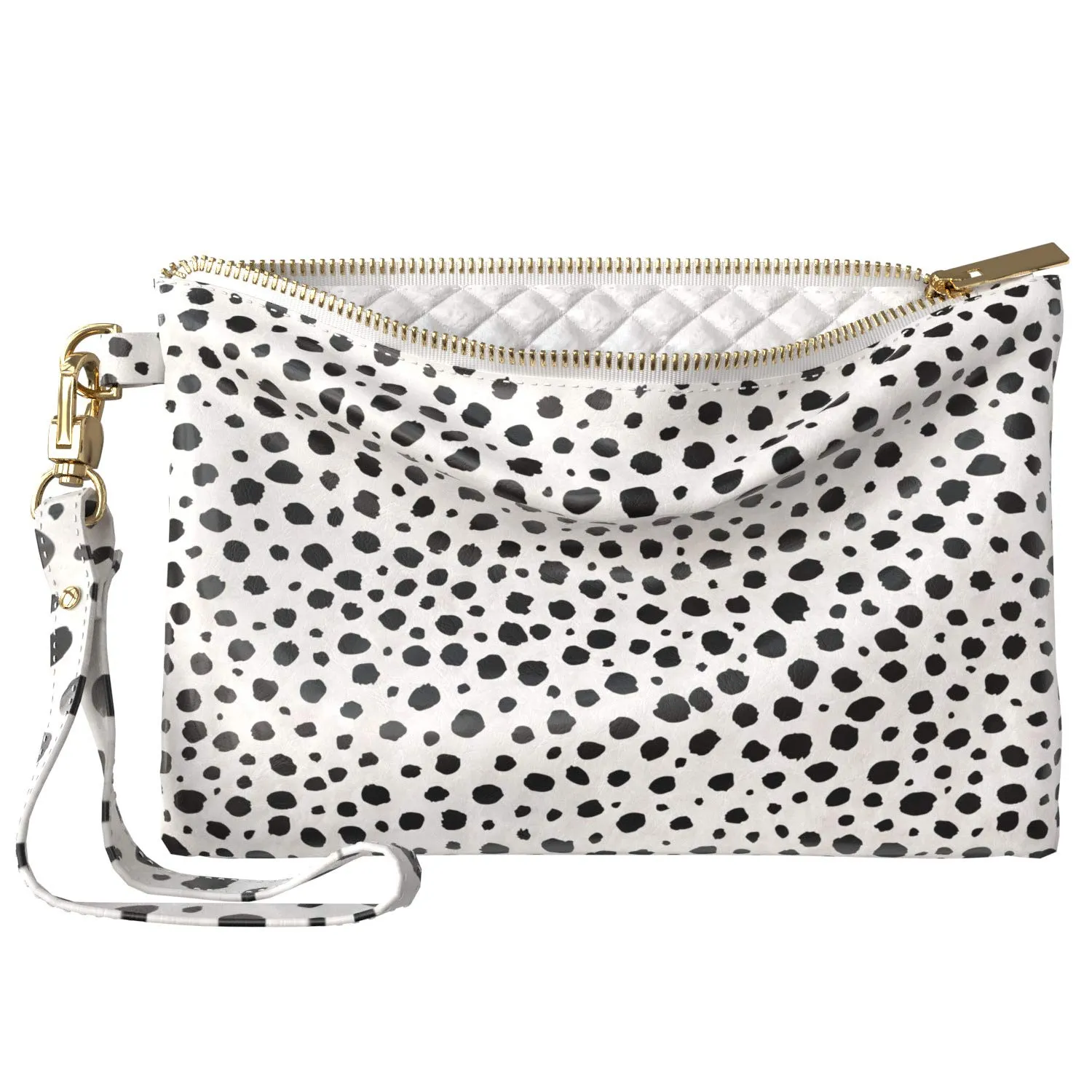 Makeup Bag 9.5 x 6 inch Fancy Black Trendy Cosmetic White Strap Accessories Portable Organizer Design Abstract Dot Leopard Purse Pouch Storage Print PU Leather Toiletry Zipper Travel Case Cow