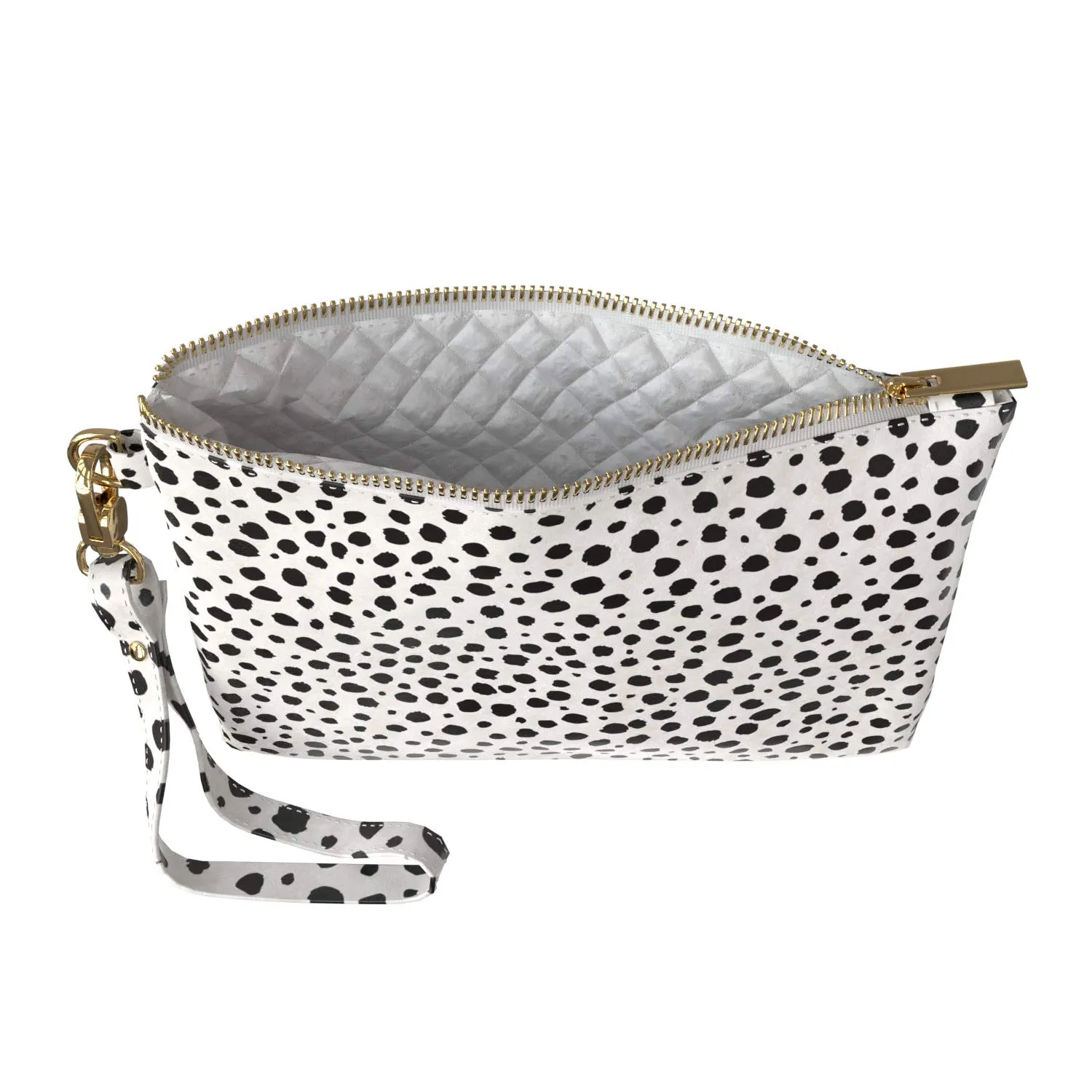 Makeup Bag 9.5 x 6 inch Fancy Black Trendy Cosmetic White Strap Accessories Portable Organizer Design Abstract Dot Leopard Purse Pouch Storage Print PU Leather Toiletry Zipper Travel Case Cow