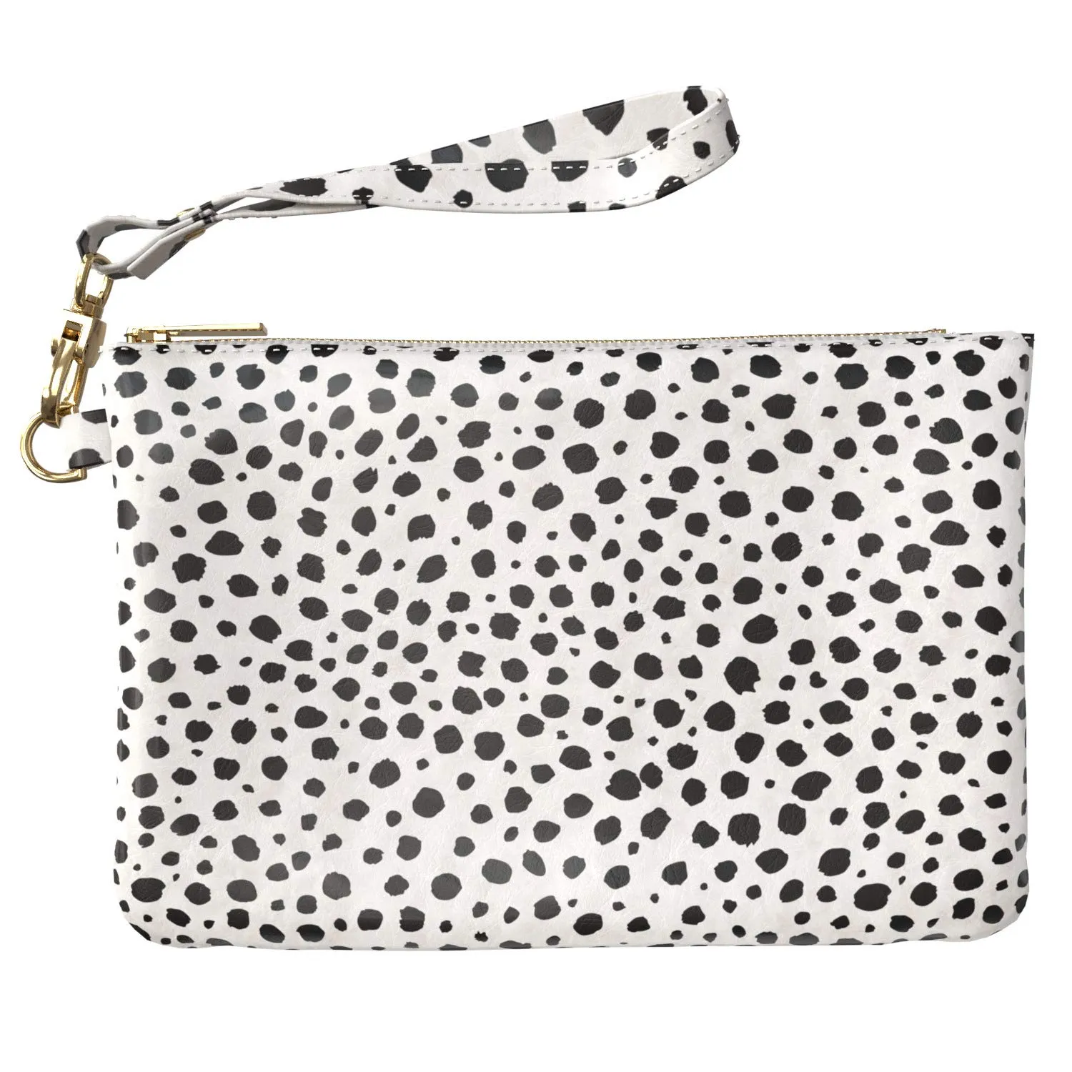 Makeup Bag 9.5 x 6 inch Fancy Black Trendy Cosmetic White Strap Accessories Portable Organizer Design Abstract Dot Leopard Purse Pouch Storage Print PU Leather Toiletry Zipper Travel Case Cow