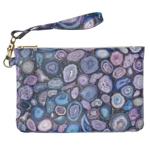Makeup Bag 9.5 x 6 inch Glam Crystal Mineral Texture Marble Storage Portable Organizer Design Cosmetic Agate Purse Pouch Strap Accessories Purple Print PU Leather Toiletry Zipper Travel Case