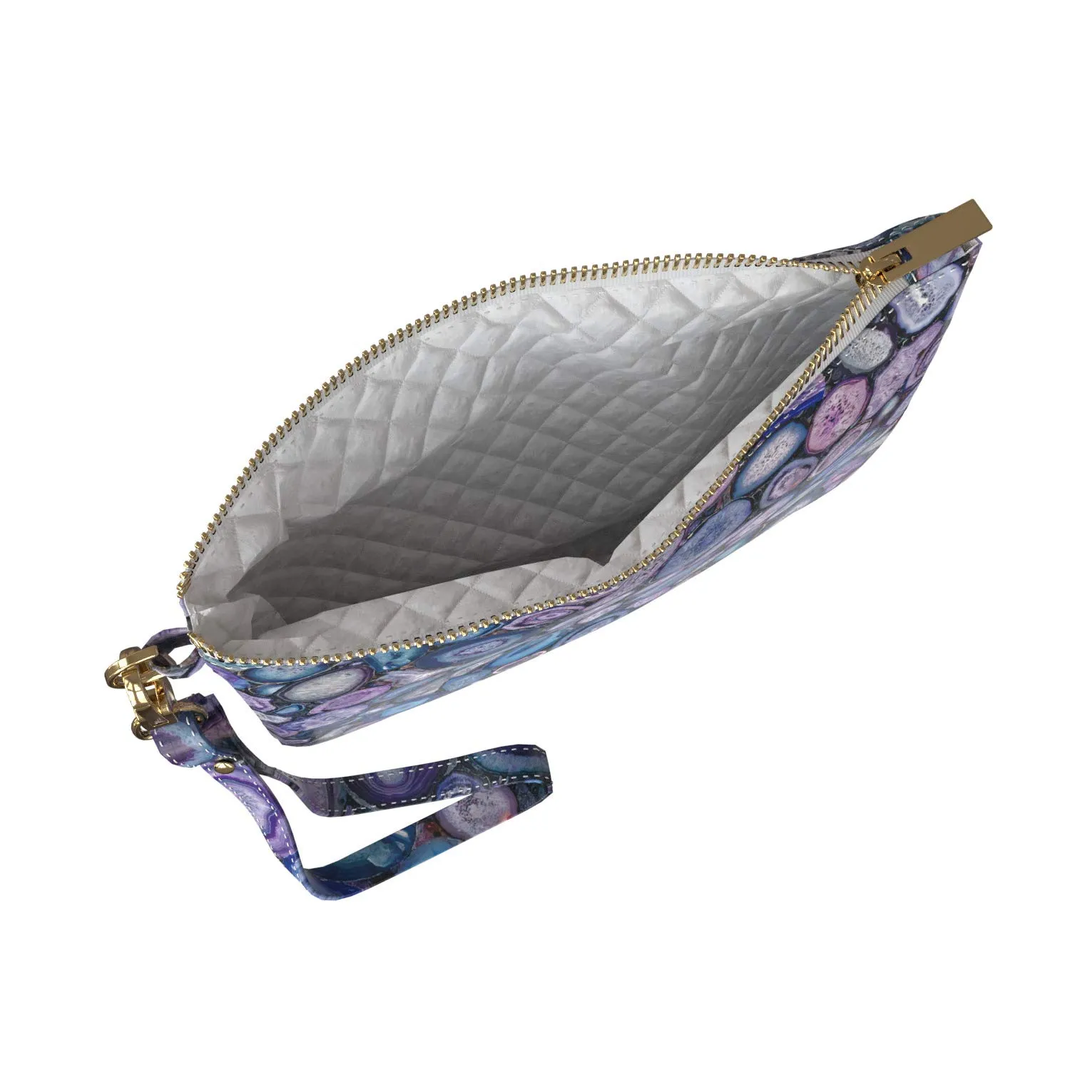 Makeup Bag 9.5 x 6 inch Glam Crystal Mineral Texture Marble Storage Portable Organizer Design Cosmetic Agate Purse Pouch Strap Accessories Purple Print PU Leather Toiletry Zipper Travel Case