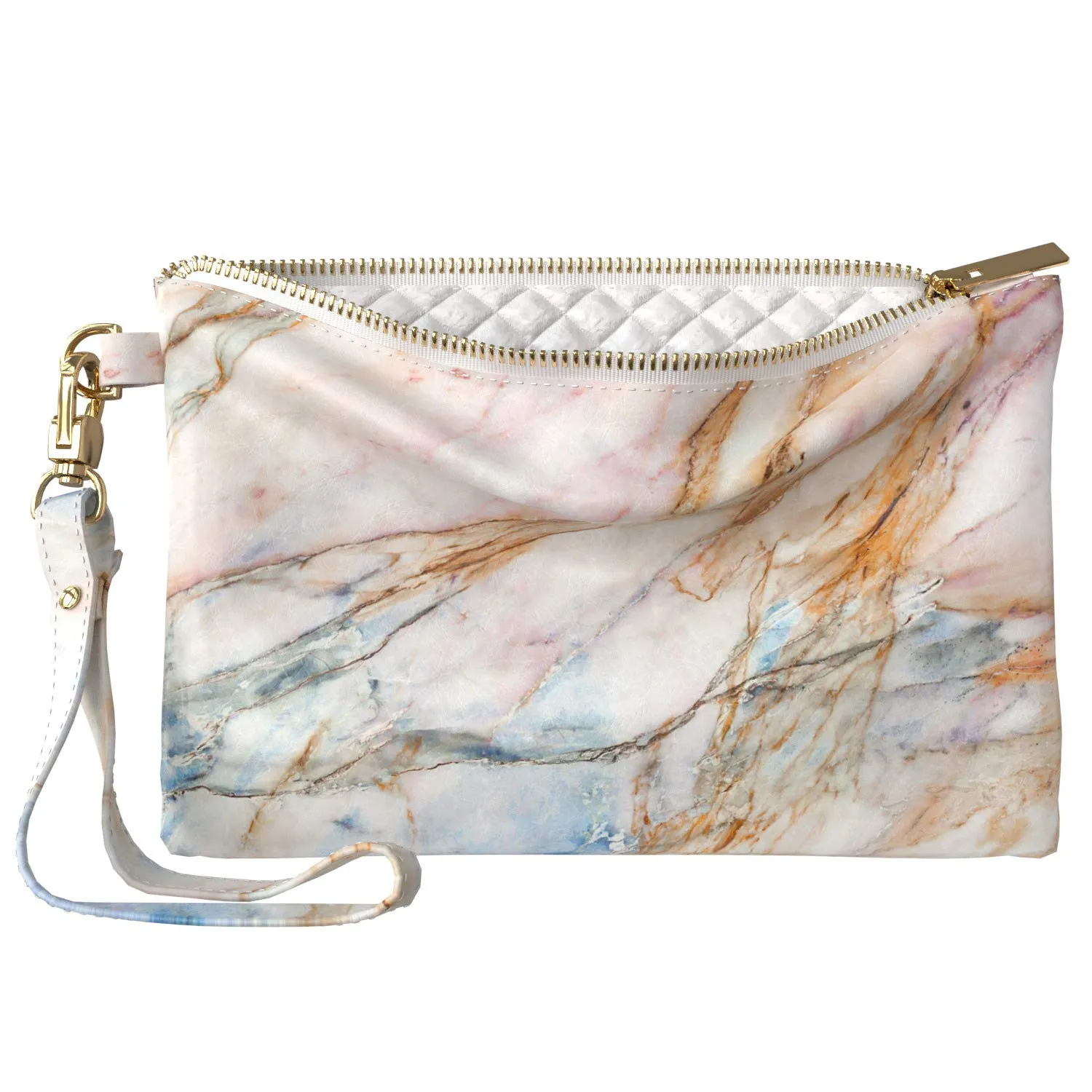 Makeup Bag 9.5 x 6 inch Marble Pattern Old Purse Pouch Glam Print PU Leather Toiletry Zipper Travel Case Fashion Texture Portable Organizer Design Strap Accessories Aesthetic Cosmetic Storage
