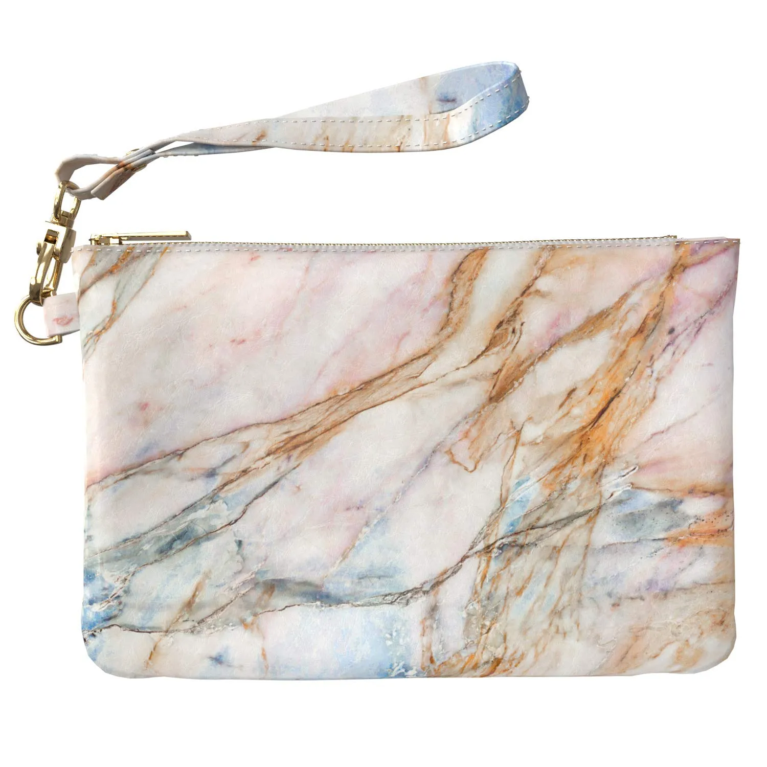 Makeup Bag 9.5 x 6 inch Marble Pattern Old Purse Pouch Glam Print PU Leather Toiletry Zipper Travel Case Fashion Texture Portable Organizer Design Strap Accessories Aesthetic Cosmetic Storage