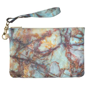 Makeup Bag 9.5 x 6 inch Marble Strap Accessories Watercolor Trendy Cosmetic Storage Aquamarine Pastel Purse Pouch Beauty Print PU Leather Toiletry Zipper Travel Case Portable Organizer Design