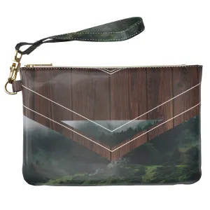 Makeup Bag 9.5 x 6 inch Nature Print PU Leather Toiletry Zipper Travel Case Trees Decor Portable Organizer Design Geometric Wood Forest Unique Purse Pouch Strap Accessories Storage Cosmetic