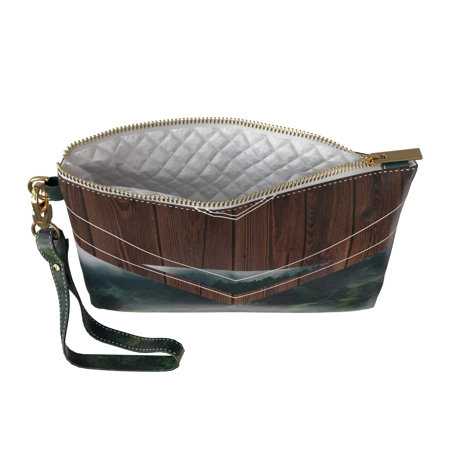 Makeup Bag 9.5 x 6 inch Nature Print PU Leather Toiletry Zipper Travel Case Trees Decor Portable Organizer Design Geometric Wood Forest Unique Purse Pouch Strap Accessories Storage Cosmetic