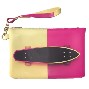 Makeup Bag 9.5 x 6 inch Pink Deck Cute Storage Print PU Leather Toiletry Zipper Travel Case Yellow Strap Accessories Portable Organizer Design Skateboard Especial Cosmetic Purse Pouch Sport