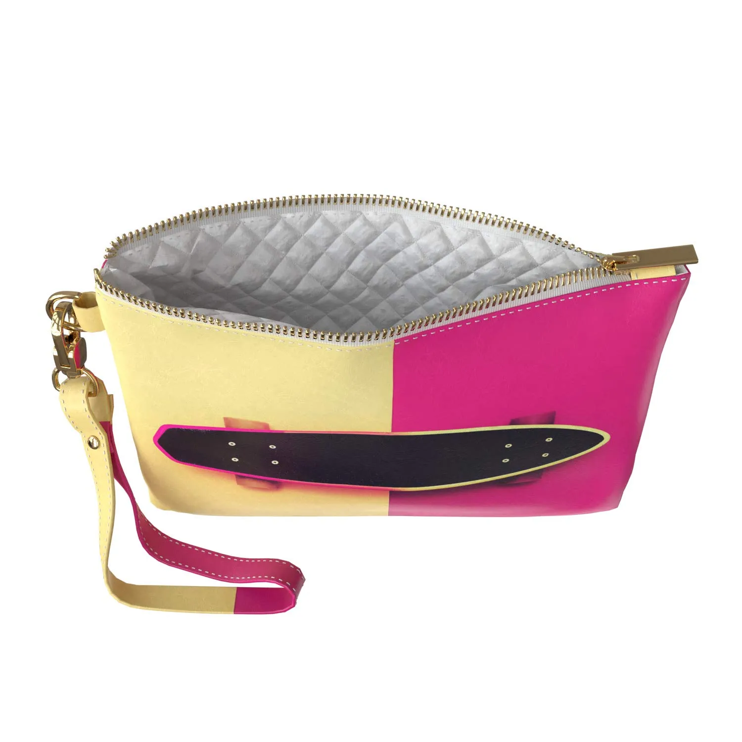 Makeup Bag 9.5 x 6 inch Pink Deck Cute Storage Print PU Leather Toiletry Zipper Travel Case Yellow Strap Accessories Portable Organizer Design Skateboard Especial Cosmetic Purse Pouch Sport