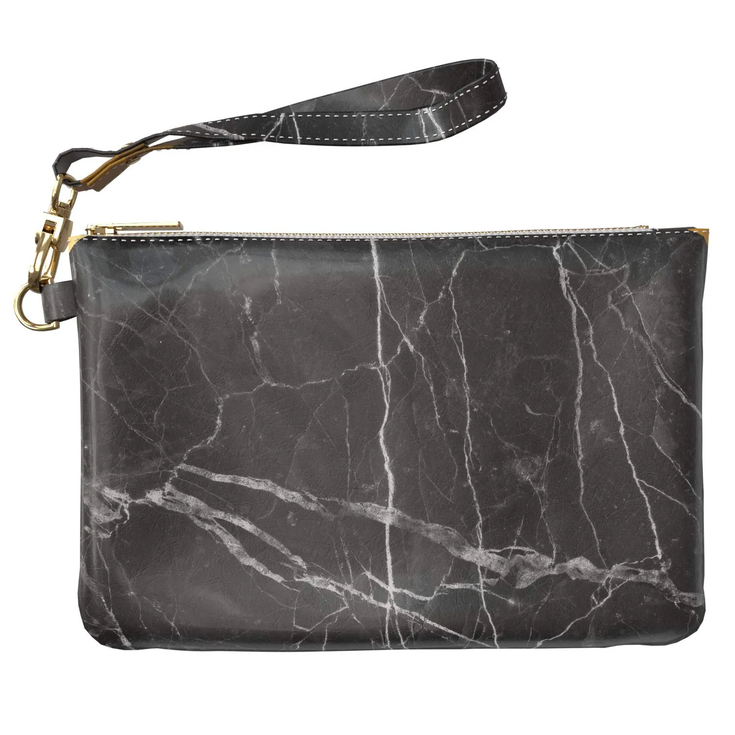 Makeup Bag 9.5 x 6 inch Portable Organizer Design Storage Purse Pouch Gold Granite Luxury Stone Strap Accessories Corners New Cosmetic Print PU Leather Toiletry Zipper Travel Case Marble Black