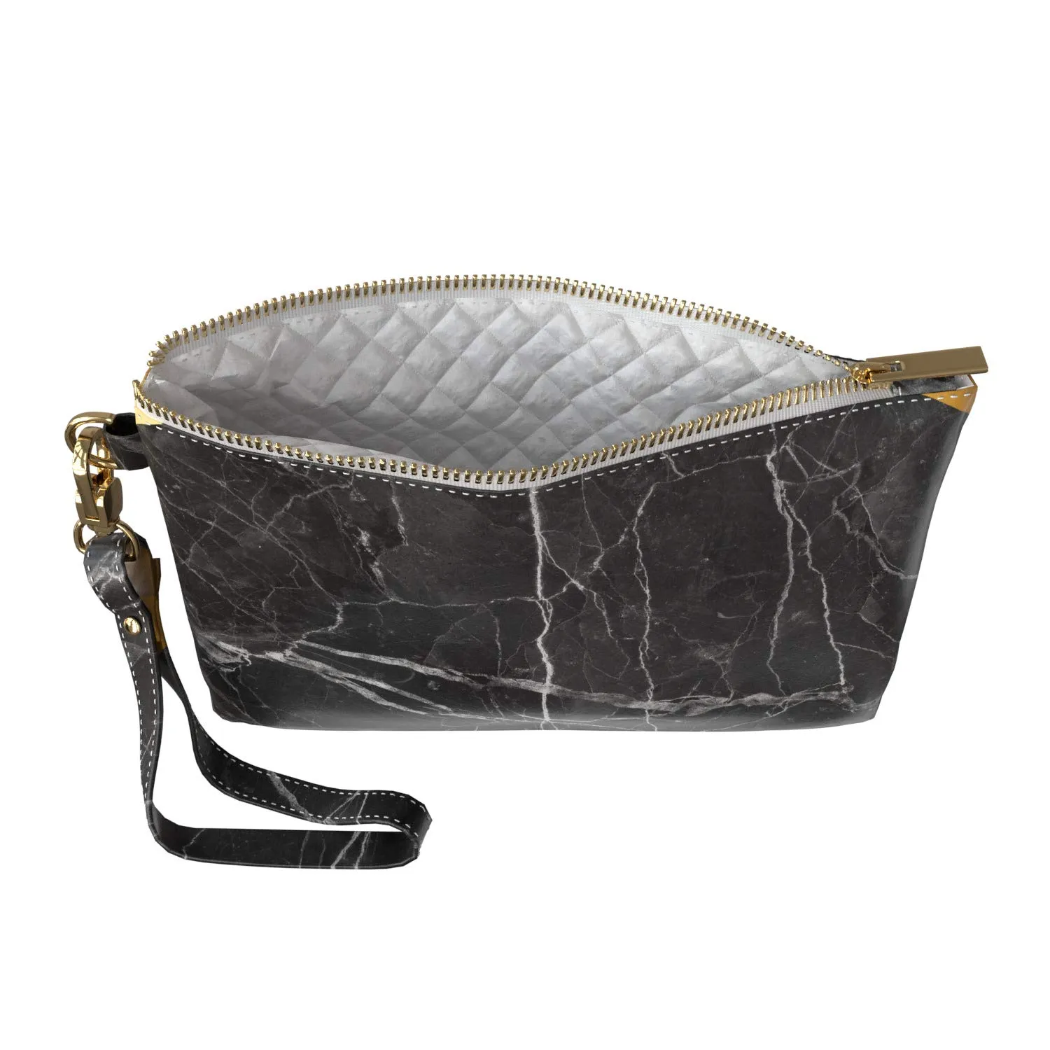 Makeup Bag 9.5 x 6 inch Portable Organizer Design Storage Purse Pouch Gold Granite Luxury Stone Strap Accessories Corners New Cosmetic Print PU Leather Toiletry Zipper Travel Case Marble Black