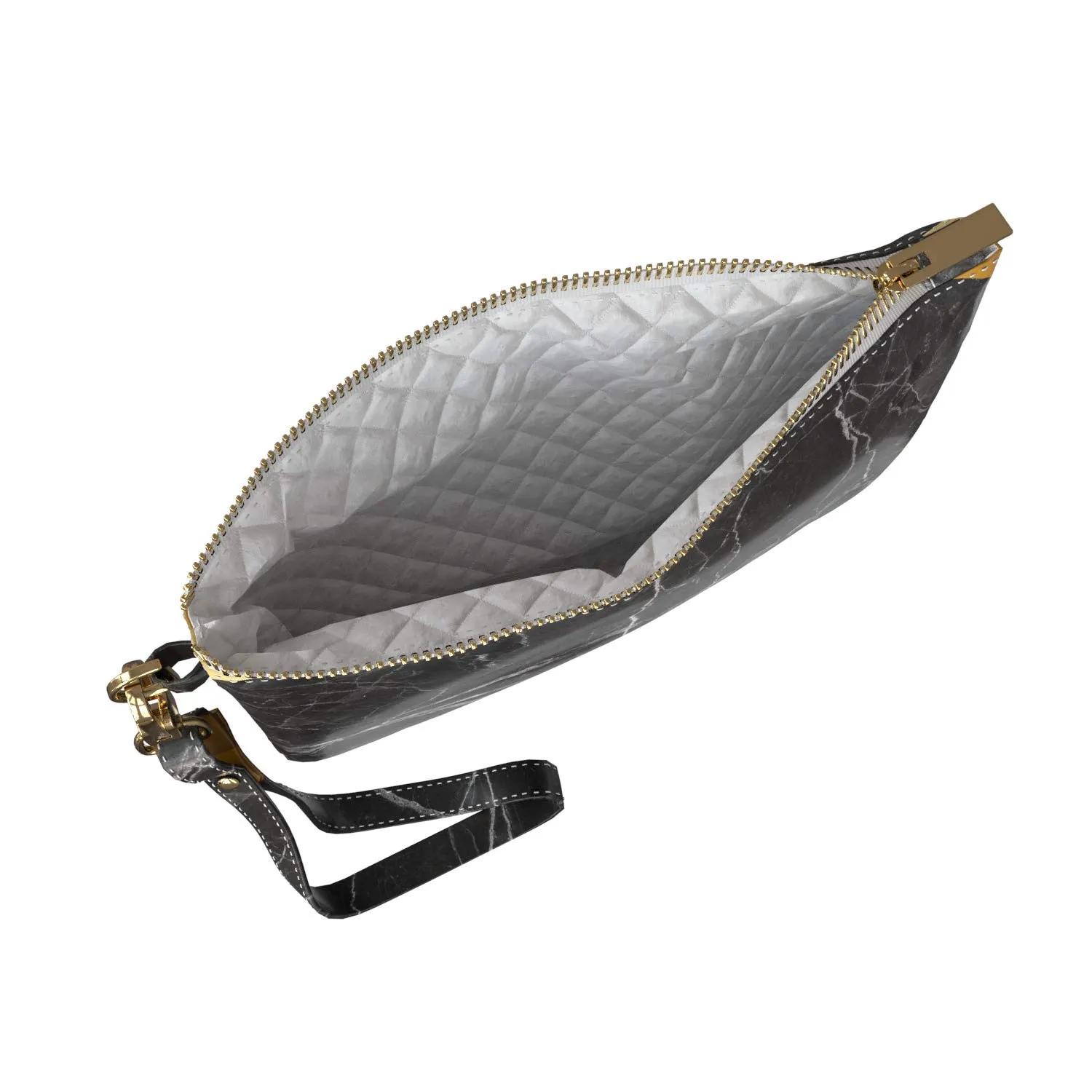 Makeup Bag 9.5 x 6 inch Portable Organizer Design Storage Purse Pouch Gold Granite Luxury Stone Strap Accessories Corners New Cosmetic Print PU Leather Toiletry Zipper Travel Case Marble Black