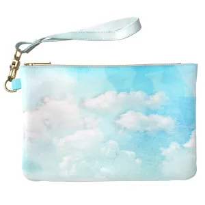 Makeup Bag 9.5 x 6 inch Portable Organizer Design Strap Accessories Sky Cosmetic Storage Print PU Leather Toiletry Zipper Travel Case Blue Clouds White Daylight Nature Geometric Purse Pouch