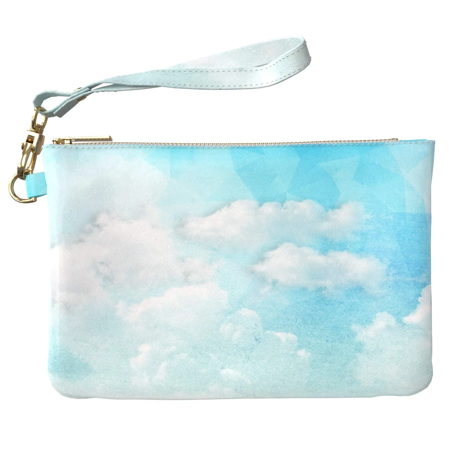 Makeup Bag 9.5 x 6 inch Portable Organizer Design Strap Accessories Sky Cosmetic Storage Print PU Leather Toiletry Zipper Travel Case Blue Clouds White Daylight Nature Geometric Purse Pouch
