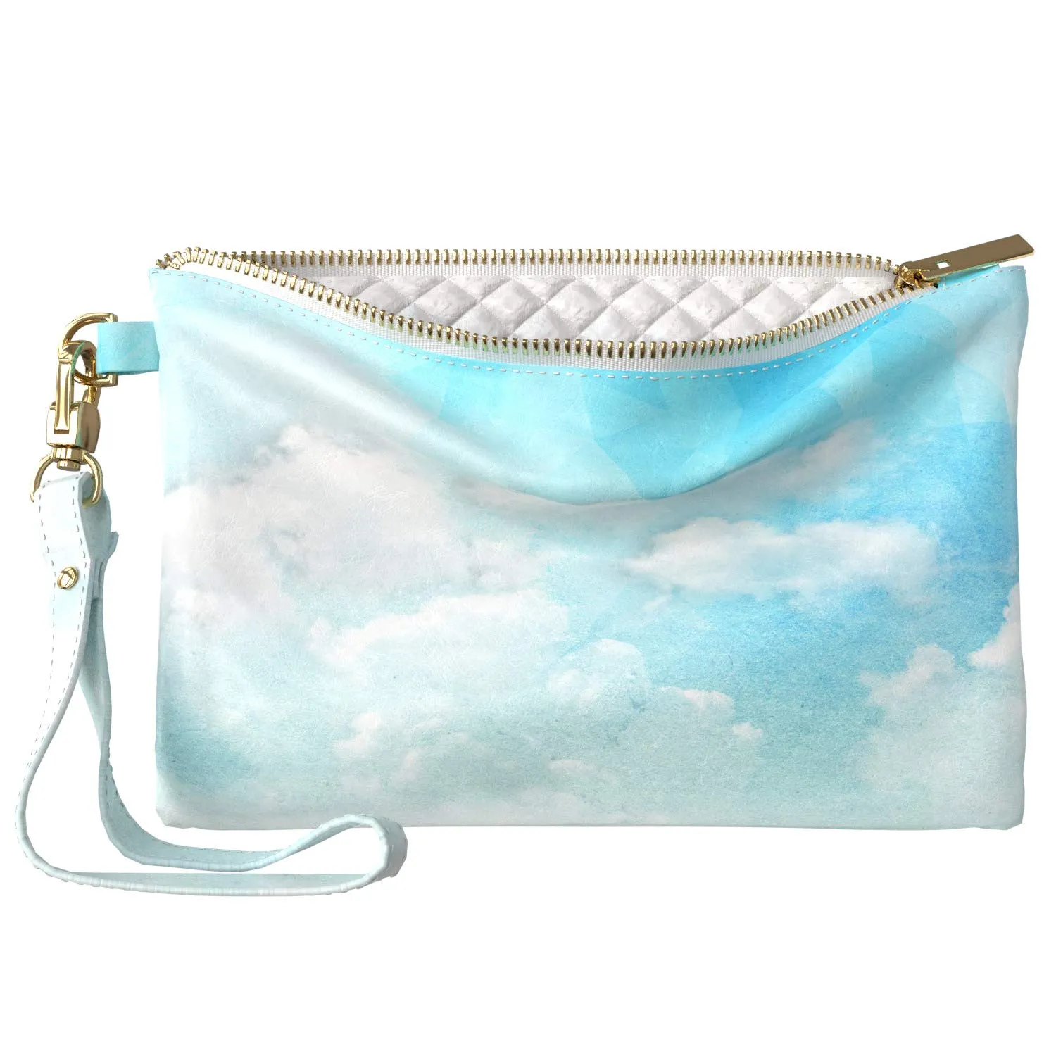 Makeup Bag 9.5 x 6 inch Portable Organizer Design Strap Accessories Sky Cosmetic Storage Print PU Leather Toiletry Zipper Travel Case Blue Clouds White Daylight Nature Geometric Purse Pouch