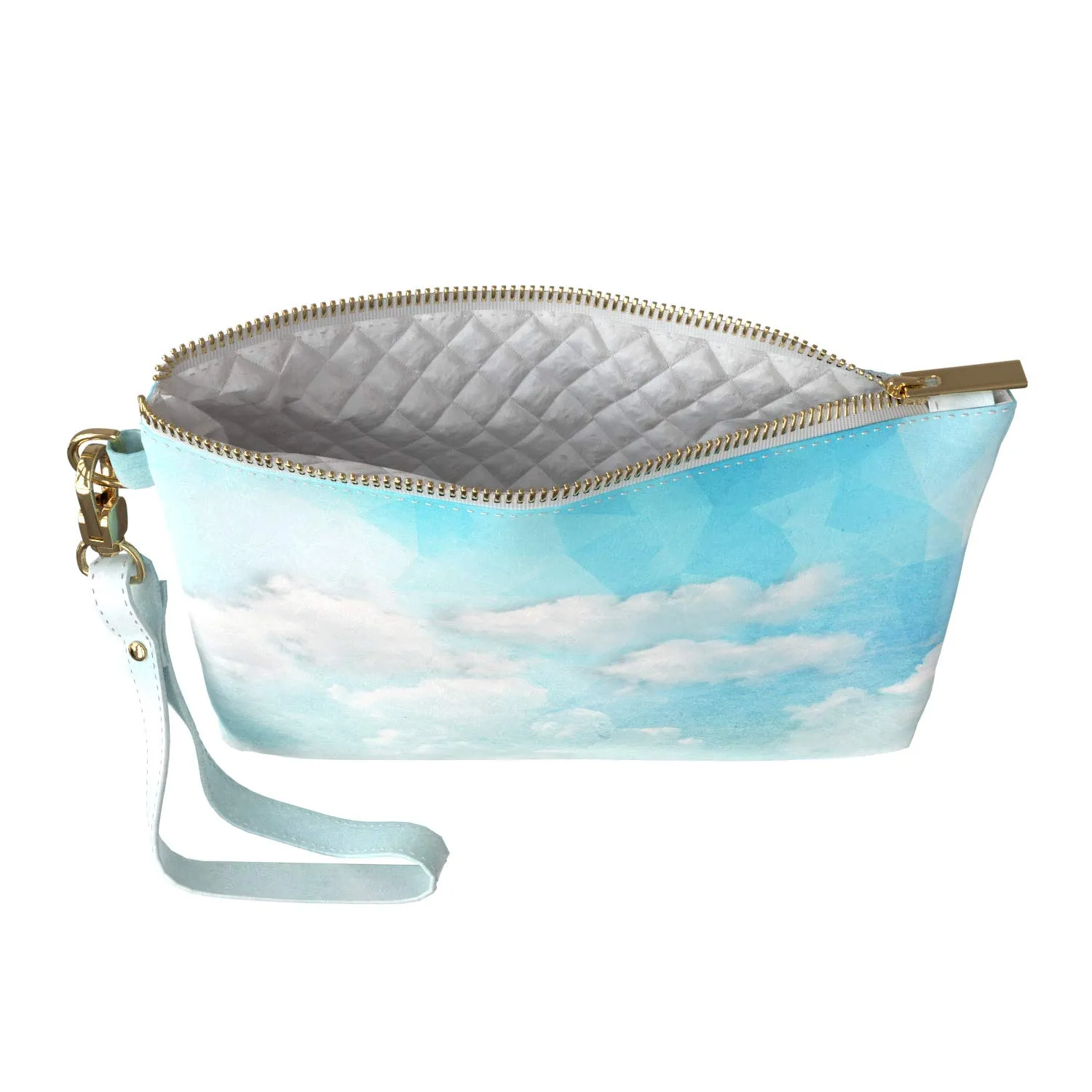 Makeup Bag 9.5 x 6 inch Portable Organizer Design Strap Accessories Sky Cosmetic Storage Print PU Leather Toiletry Zipper Travel Case Blue Clouds White Daylight Nature Geometric Purse Pouch