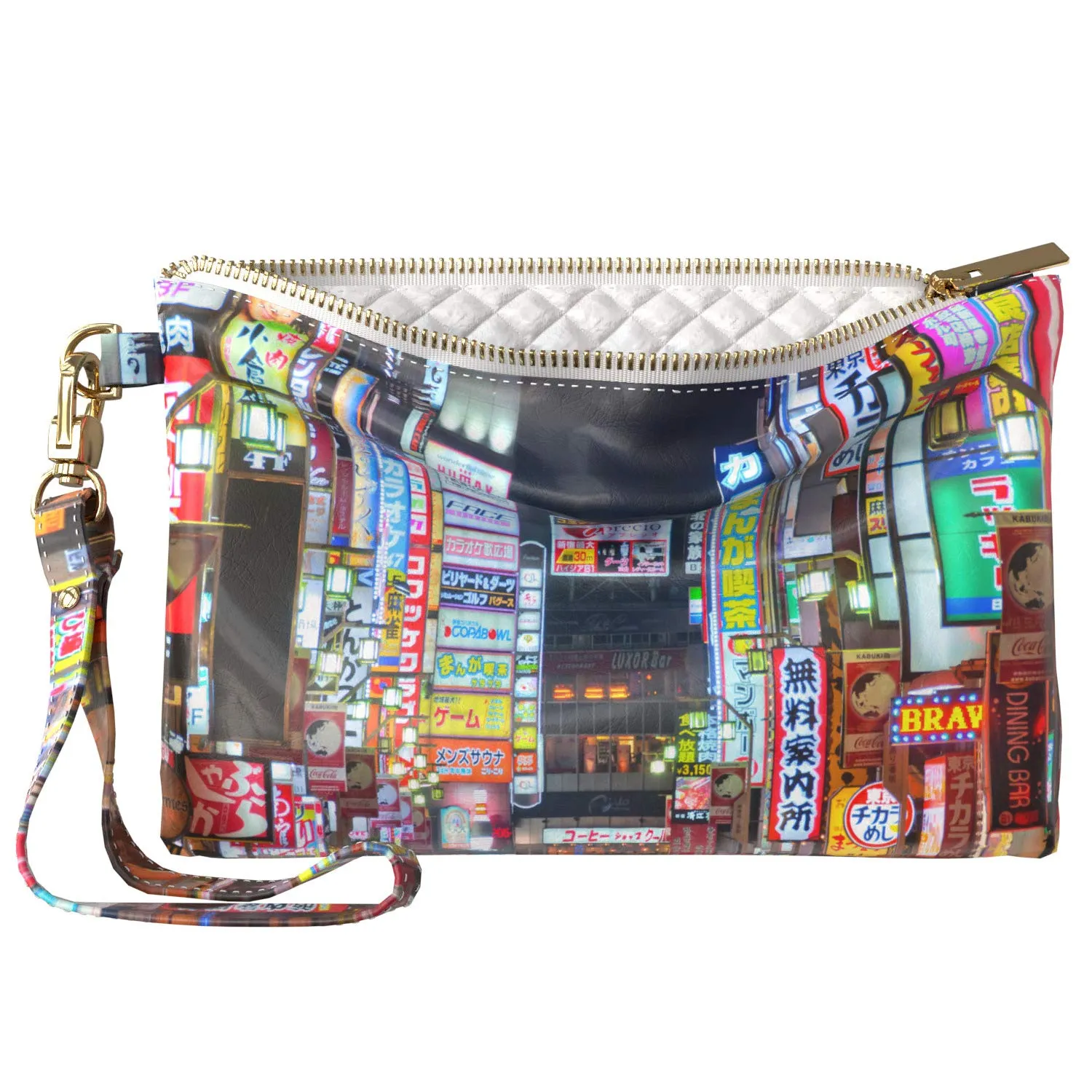 Makeup Bag 9.5 x 6 inch Print PU Leather Toiletry Zipper Travel Case Portable Organizer Design Urban Purse Pouch City Bright Neon Storage Tokyo Nightlife Strap Accessories Cosmetic Japanese
