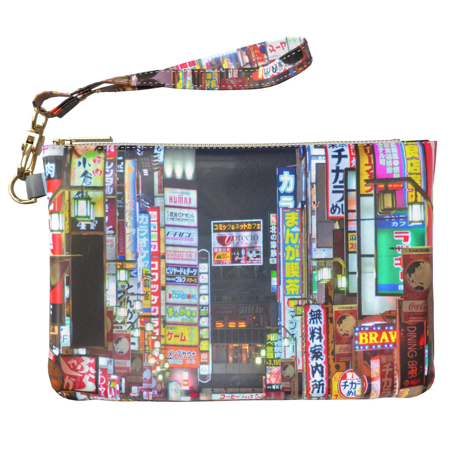 Makeup Bag 9.5 x 6 inch Print PU Leather Toiletry Zipper Travel Case Portable Organizer Design Urban Purse Pouch City Bright Neon Storage Tokyo Nightlife Strap Accessories Cosmetic Japanese