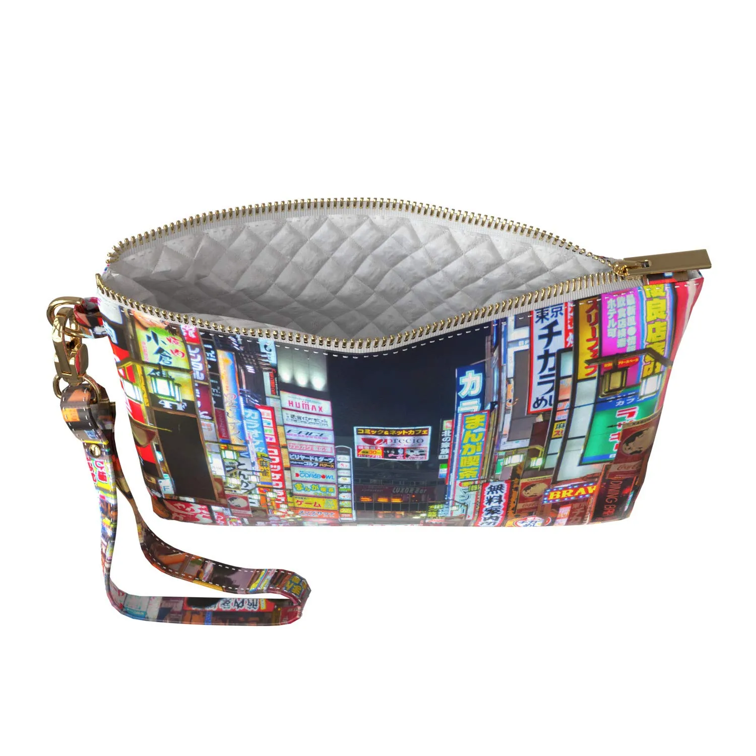Makeup Bag 9.5 x 6 inch Print PU Leather Toiletry Zipper Travel Case Portable Organizer Design Urban Purse Pouch City Bright Neon Storage Tokyo Nightlife Strap Accessories Cosmetic Japanese