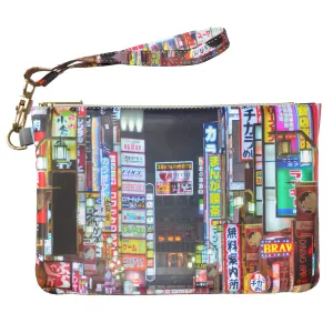 Makeup Bag 9.5 x 6 inch Print PU Leather Toiletry Zipper Travel Case Portable Organizer Design Urban Purse Pouch City Bright Neon Storage Tokyo Nightlife Strap Accessories Cosmetic Japanese