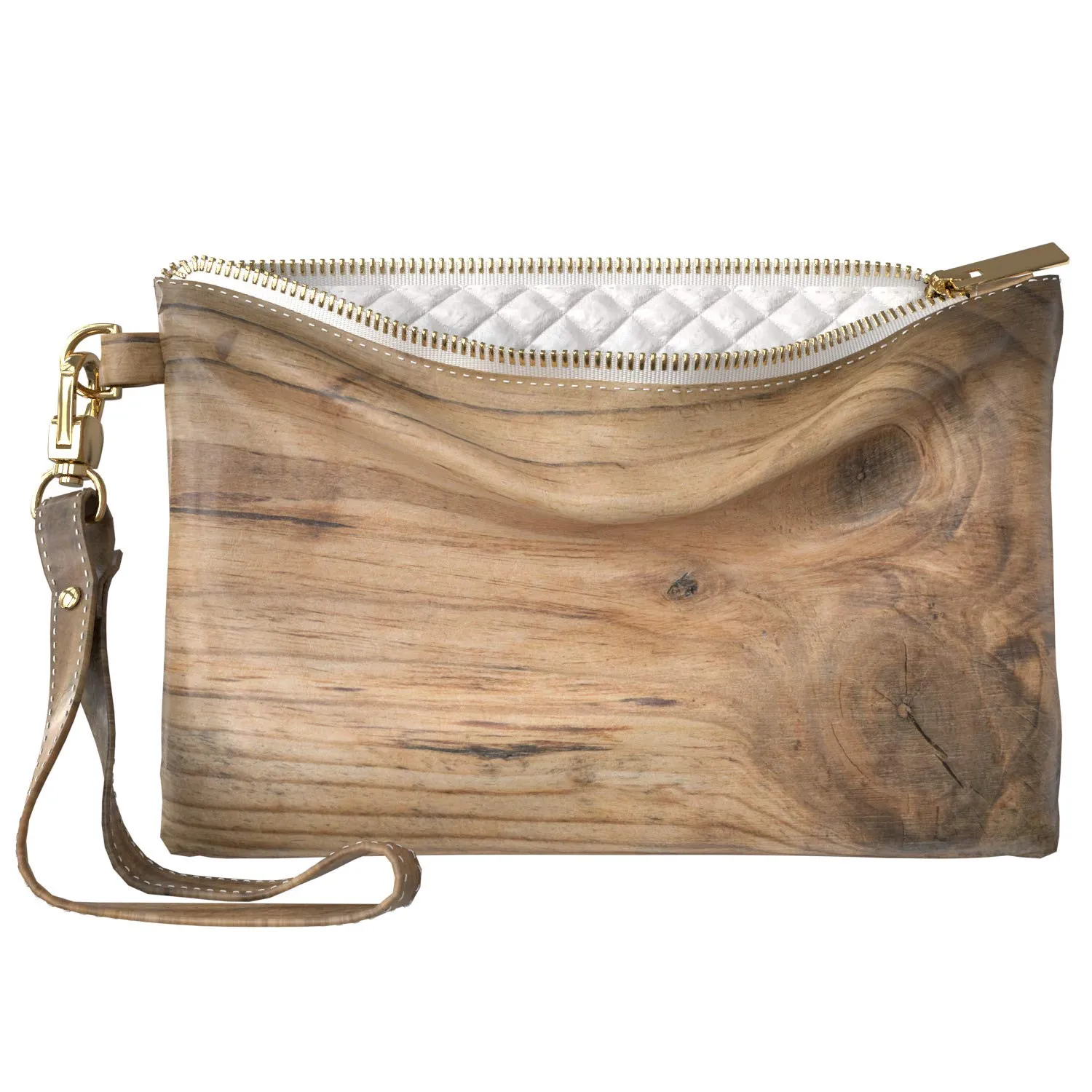 Makeup Bag 9.5 x 6 inch Purse Pouch Pine Strap Accessories Barn Minimal Cosmetic Natural Wood Print PU Leather Toiletry Zipper Travel Case Portable Organizer Design Look Board Storage Brown
