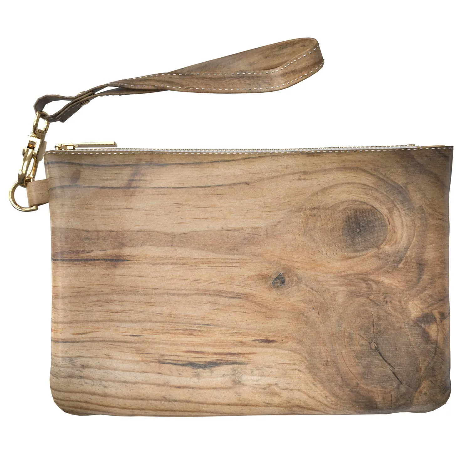 Makeup Bag 9.5 x 6 inch Purse Pouch Pine Strap Accessories Barn Minimal Cosmetic Natural Wood Print PU Leather Toiletry Zipper Travel Case Portable Organizer Design Look Board Storage Brown
