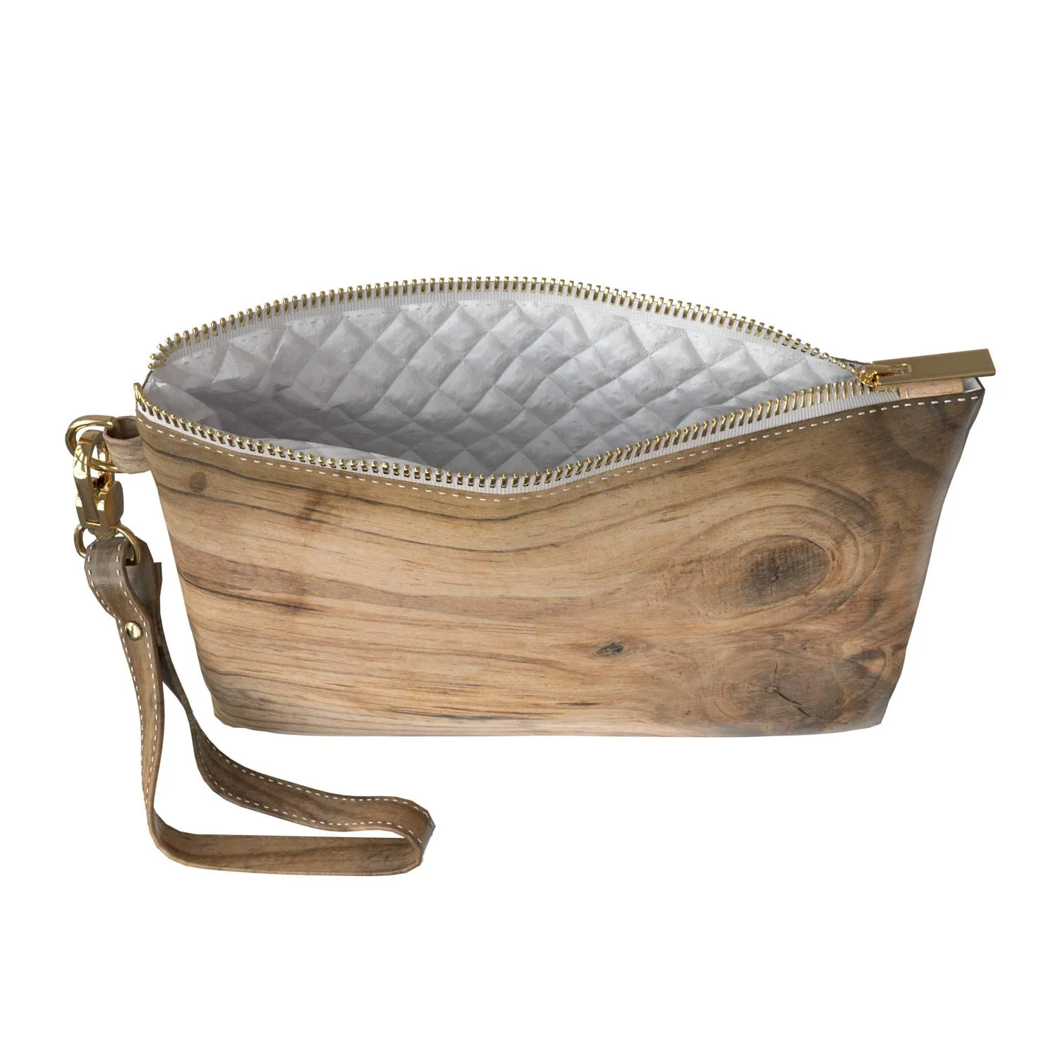 Makeup Bag 9.5 x 6 inch Purse Pouch Pine Strap Accessories Barn Minimal Cosmetic Natural Wood Print PU Leather Toiletry Zipper Travel Case Portable Organizer Design Look Board Storage Brown