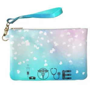 Makeup Bag 9.5 x 6 inch Storage Especial Cosmetic Blue Medicine Quote Strap Accessories Heart Print PU Leather Toiletry Zipper Travel Case Portable Organizer Design Purse Pouch Pattern Love