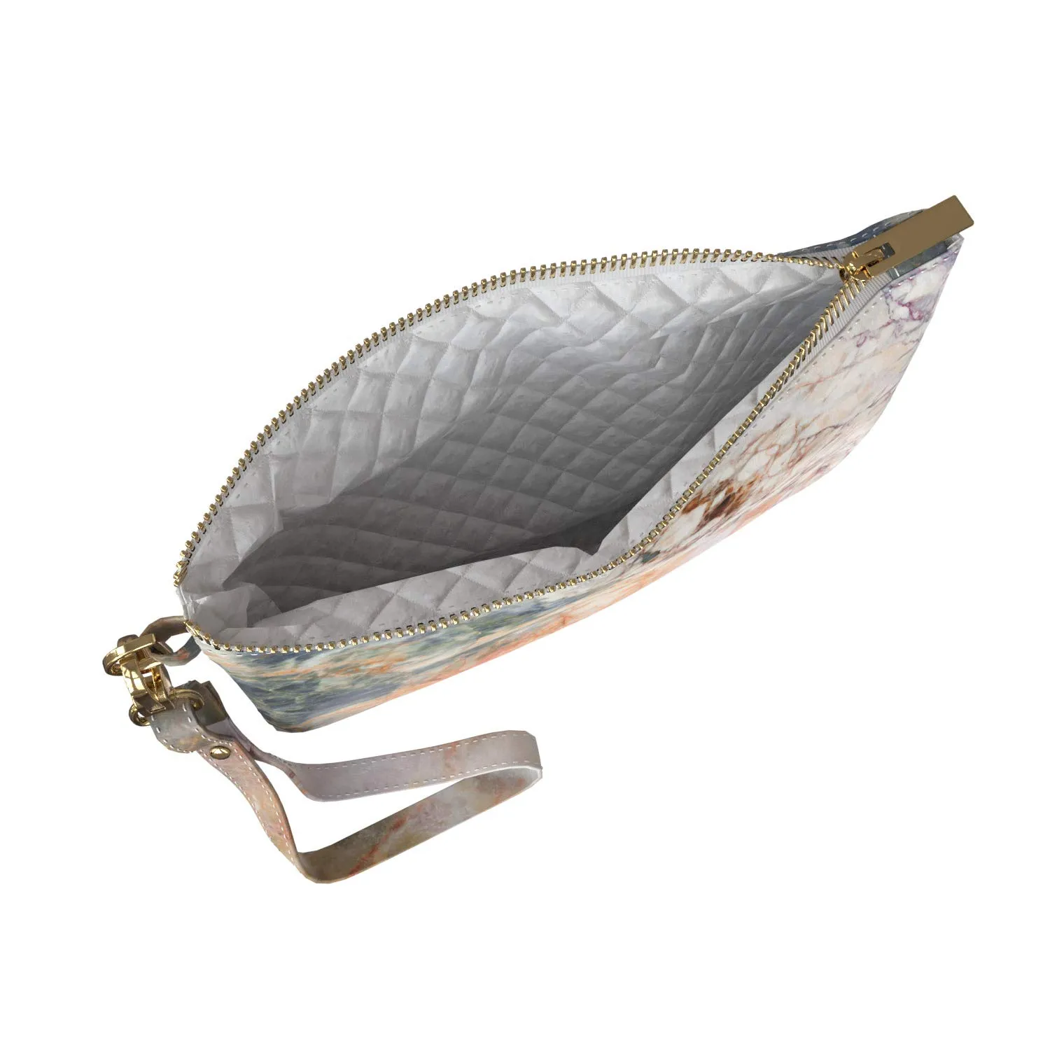 Makeup Bag 9.5 x 6 inch Storage Luxury Marble Print PU Leather Toiletry Zipper Travel Case Strap Accessories Stone Purse Pouch Portable Organizer Design Trendy Cosmetic Natural White Cracked