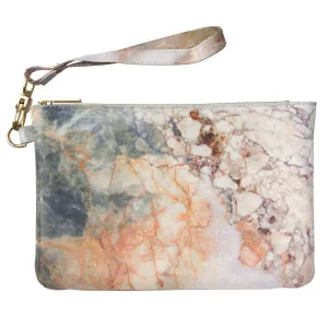 Makeup Bag 9.5 x 6 inch Storage Luxury Marble Print PU Leather Toiletry Zipper Travel Case Strap Accessories Stone Purse Pouch Portable Organizer Design Trendy Cosmetic Natural White Cracked