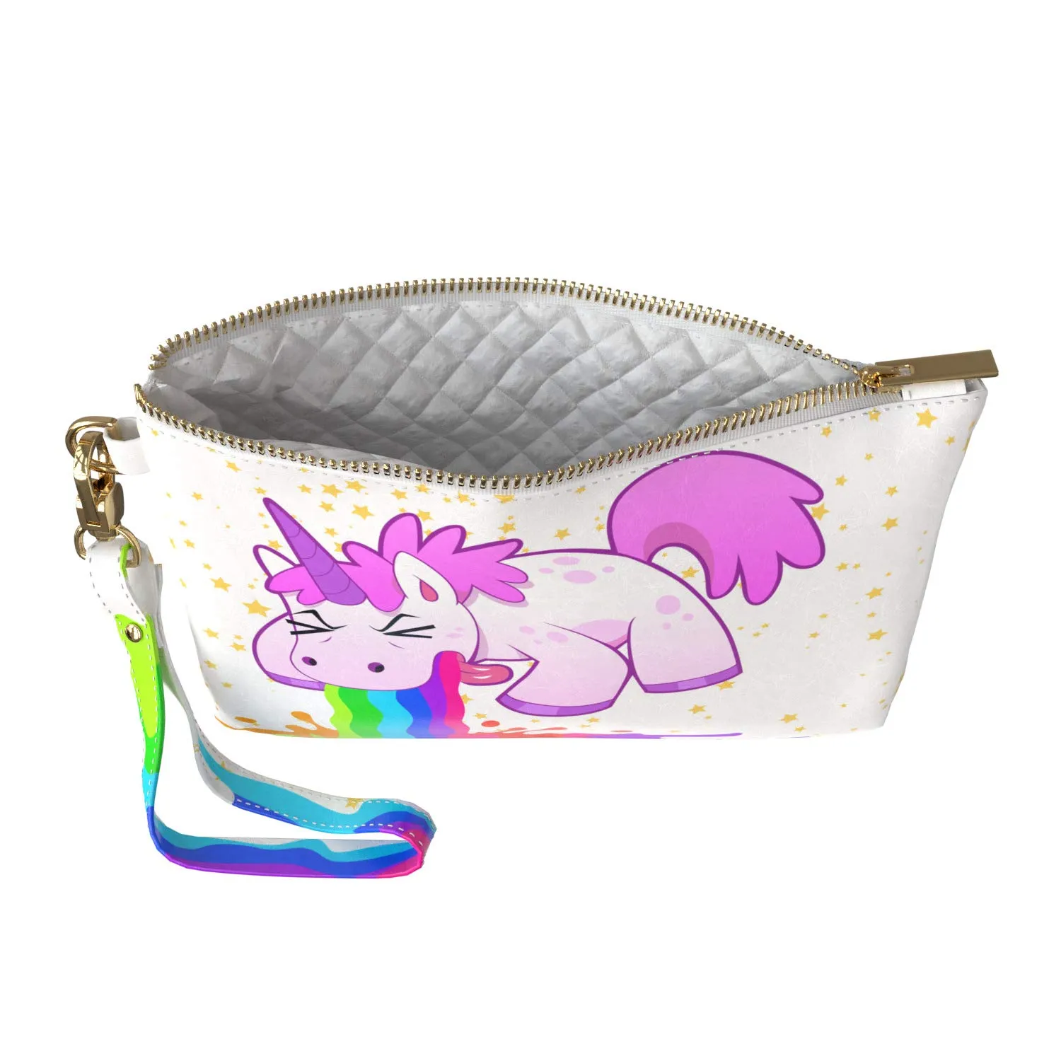 Makeup Bag 9.5 x 6 inch Storage Portable Organizer Design Unique Purse Pouch Cosmetic Strap Accessories Print PU Leather Toiletry Zipper Travel Case Rainbow Unicorn Vomiting Puke Funny Cute
