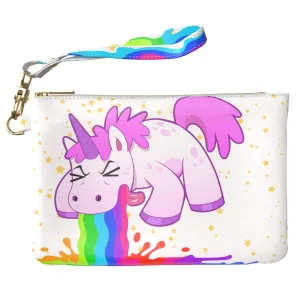 Makeup Bag 9.5 x 6 inch Storage Portable Organizer Design Unique Purse Pouch Cosmetic Strap Accessories Print PU Leather Toiletry Zipper Travel Case Rainbow Unicorn Vomiting Puke Funny Cute