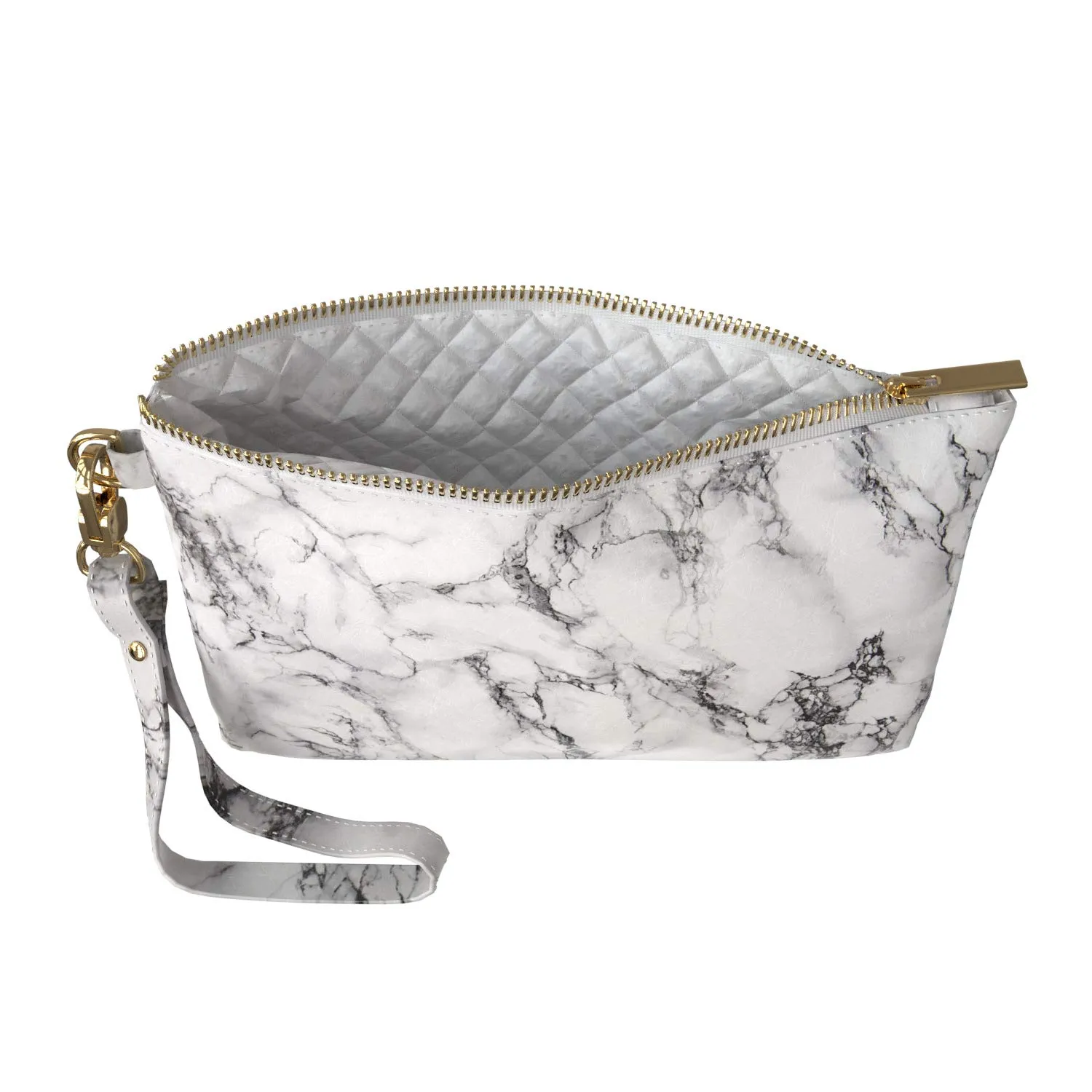 Makeup Bag 9.5 x 6 inch Trendy Cosmetic Natural Storage Strap Accessories Purse Pouch Basic Grungy Print PU Leather Toiletry Zipper Travel Case Simple Portable Organizer Design Marble Texture