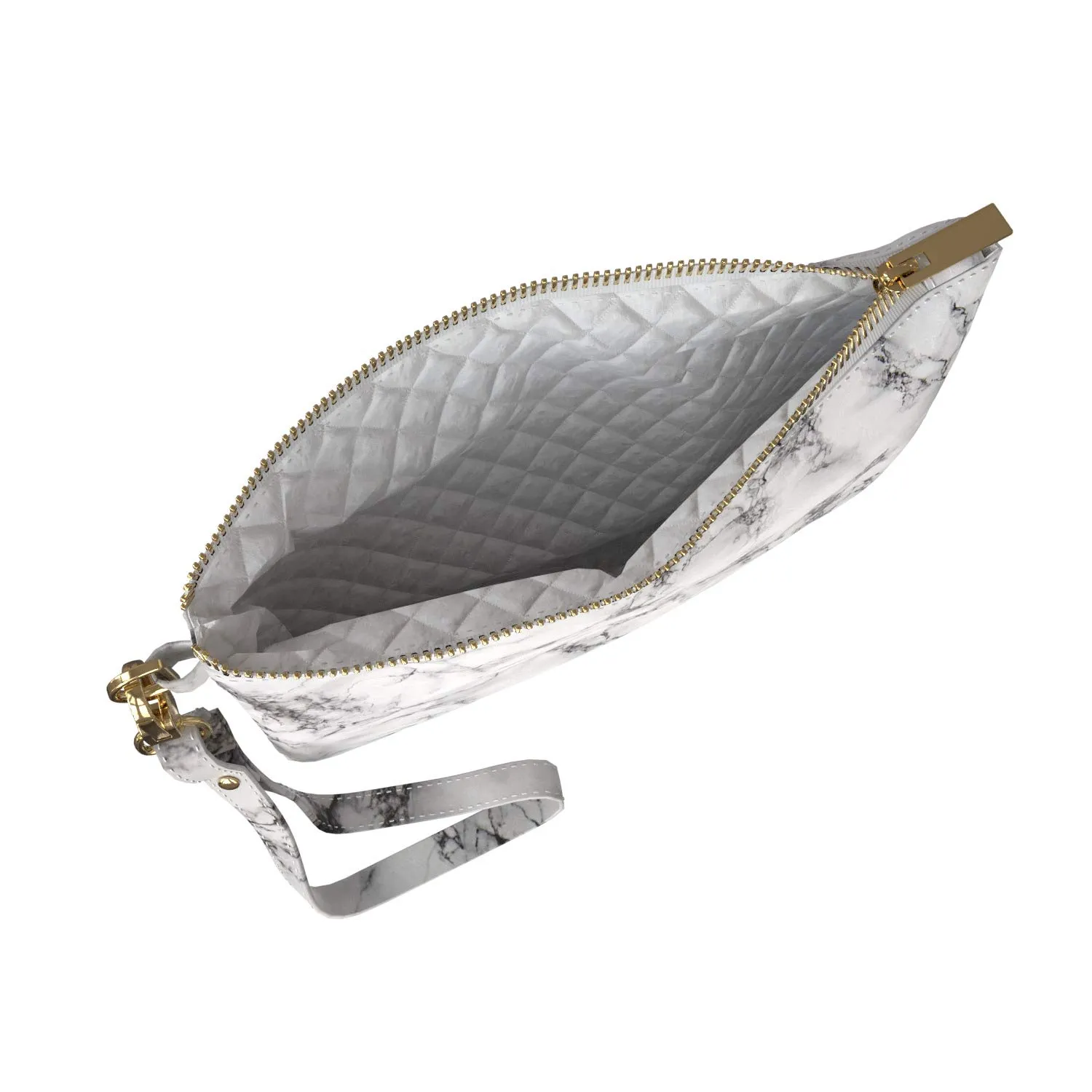 Makeup Bag 9.5 x 6 inch Trendy Cosmetic Natural Storage Strap Accessories Purse Pouch Basic Grungy Print PU Leather Toiletry Zipper Travel Case Simple Portable Organizer Design Marble Texture