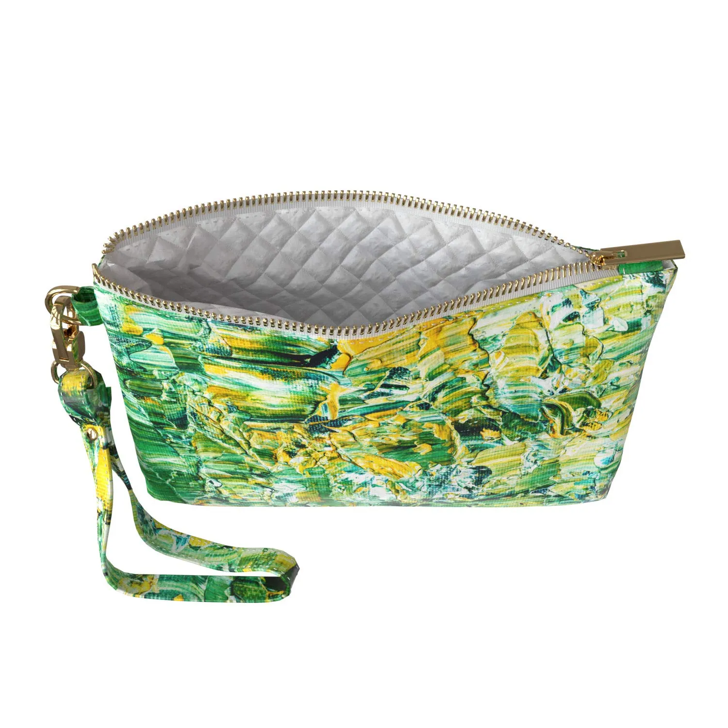 Makeup Bag 9.5 x 6 inch Yellow Green Spring Acid Print PU Leather Toiletry Zipper Travel Case Abstract Purse Pouch Portable Organizer Design Storage Strap Accessories Luxury New Cosmetic Paint