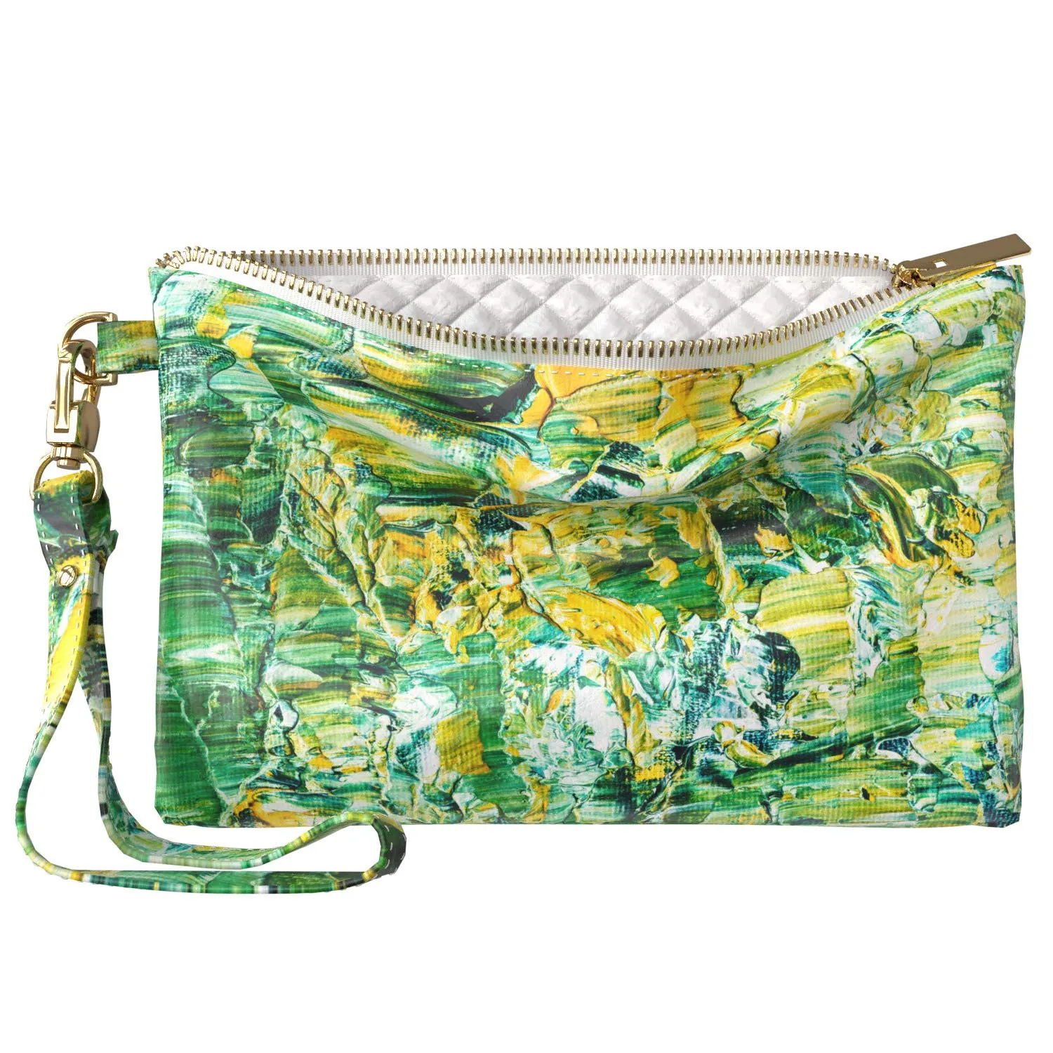 Makeup Bag 9.5 x 6 inch Yellow Green Spring Acid Print PU Leather Toiletry Zipper Travel Case Abstract Purse Pouch Portable Organizer Design Storage Strap Accessories Luxury New Cosmetic Paint