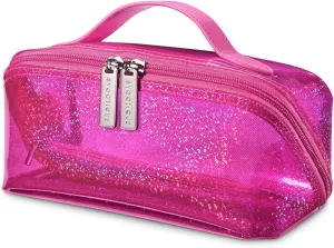 Makeup bag，PVC Waterproof Fashion Portable Cosmetic Bag Shiny Colourful Bright Pink，travel essentials gifts for women, As shown in the figure