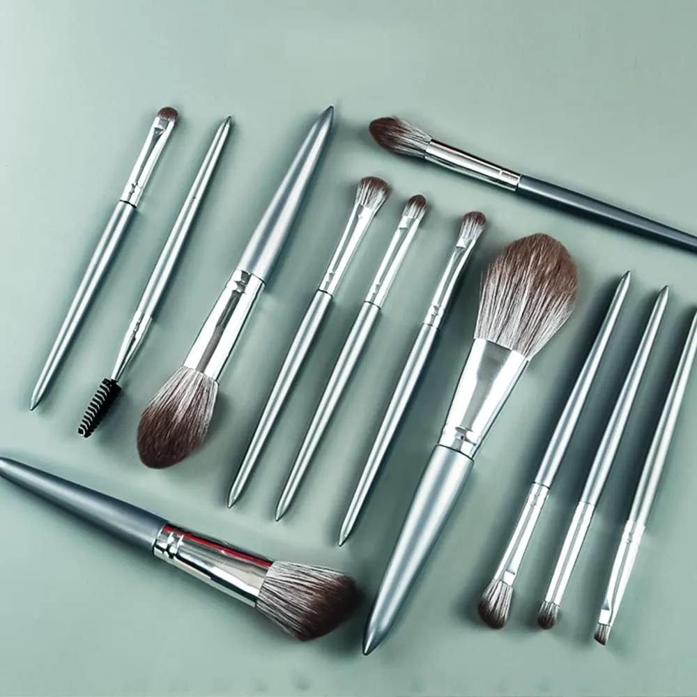 Makeup Brush Set 12pcs Premium Makeup Brushes, Advanced Professional Makeup Kit Eyeshadow Brush Kabuki Brush for Powder Foundation Cosmetic Brsuhes Set Silver Gray