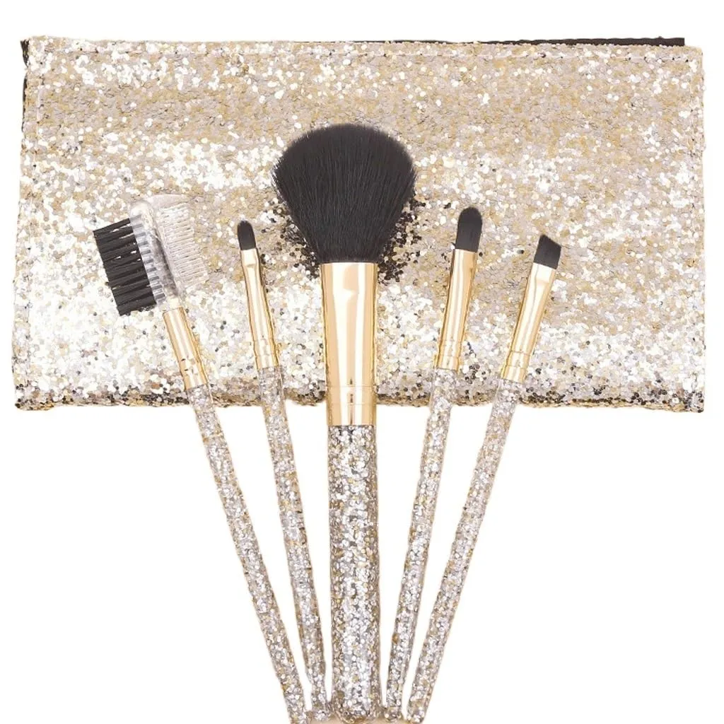 Makeup brush set 5 portable eye shadow brushes aluminum tube lip brush beauty tools eyebrow brush)