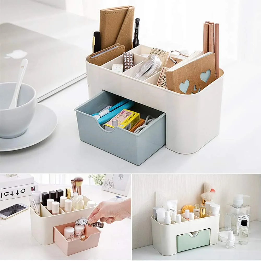 Makeup Desk Storage Box Organizer with Drawers for Dressing Table, Bathroom Counter for Brushes, Eyeshadow, Lotions, Lipstick and Nail Polish (Pink)