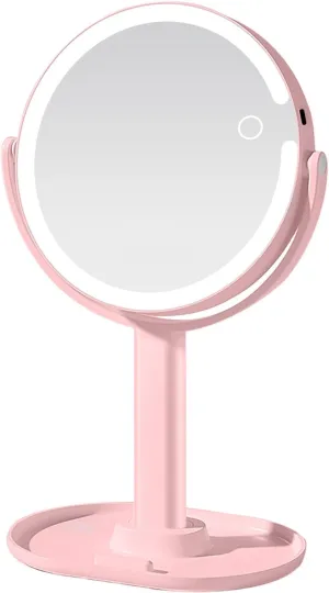 Makeup Mirror with Lights, Lighted Make Up LED Vanity Mirror for Travel, 1x/10X Magnifying Mirror, Rechargeable 3 Color & Adjustable Brightness, 360° Rotation Detachable (Pink)