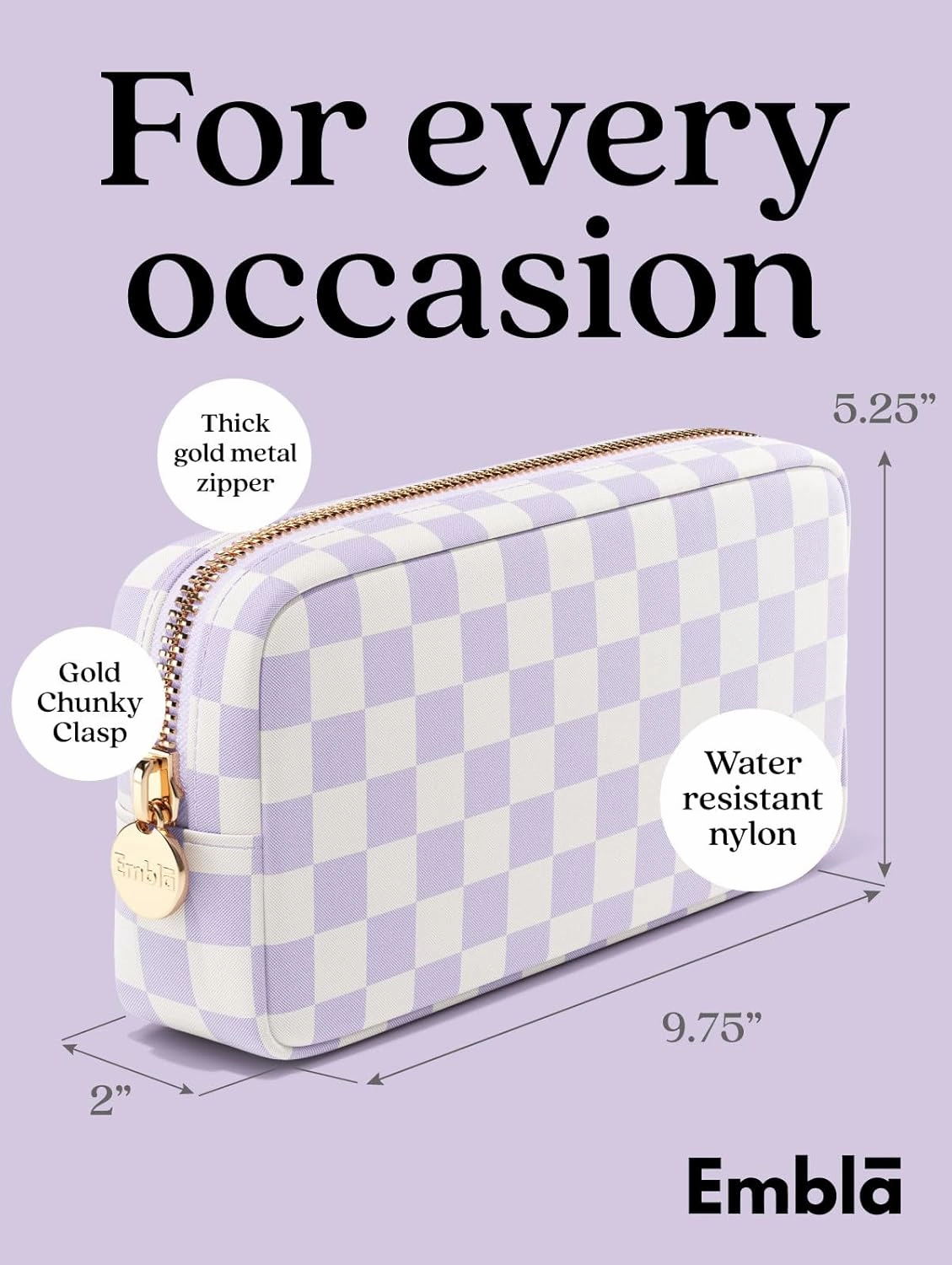Makeup Bag Travel Cosmetics Pouch and Toiletry Bag, Nylon Zipper Pouch Purse, Cute Make Up Organizer Storage Tote for Women Girls, Travel Skincare Case, Small Makeup Case, Dusty Rose Checkered