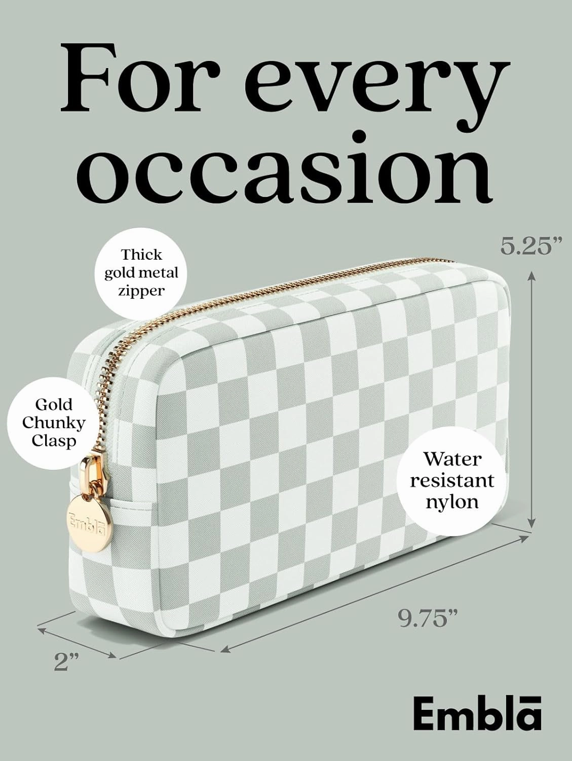 Makeup Bag Travel Cosmetics Pouch and Toiletry Bag, Nylon Zipper Pouch Purse, Cute Make Up Organizer Storage Tote for Women Girls,Travel Skincare Case, Small Makeup Case, Mint Green Checkered