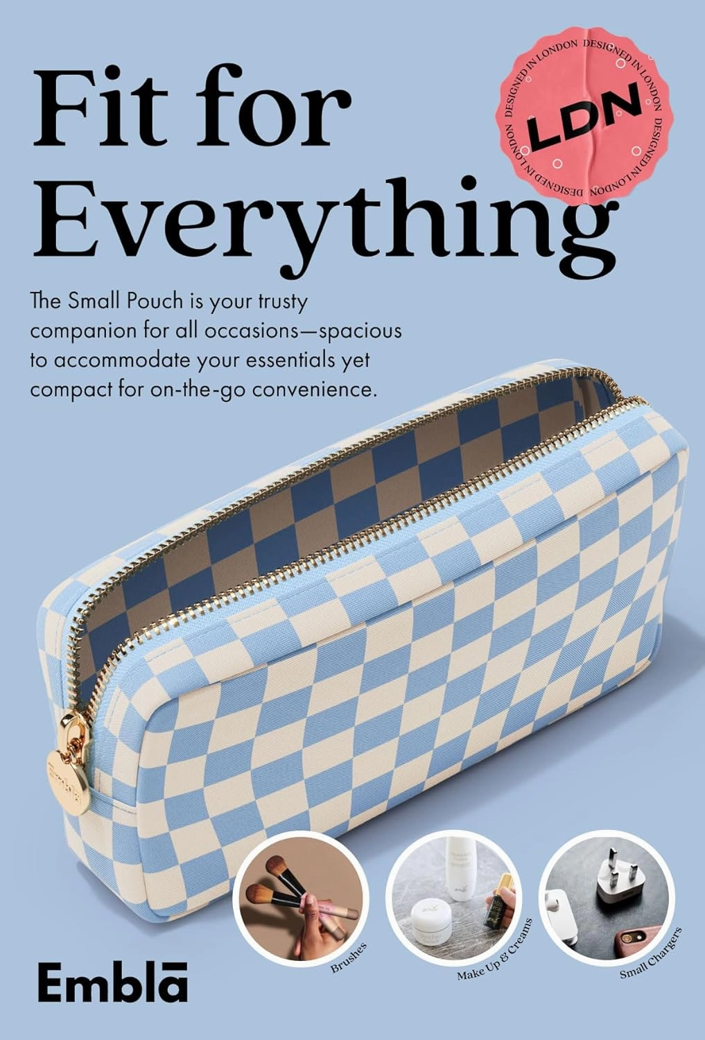 Makeup Bag Travel Cosmetics Pouch and Toiletry Bag, Nylon Zipper Pouch Purse, Cute Make Up Organizer Storage Tote for Women Girls, Travel Skincare Case, Small Makeup Case, Sky Checkered