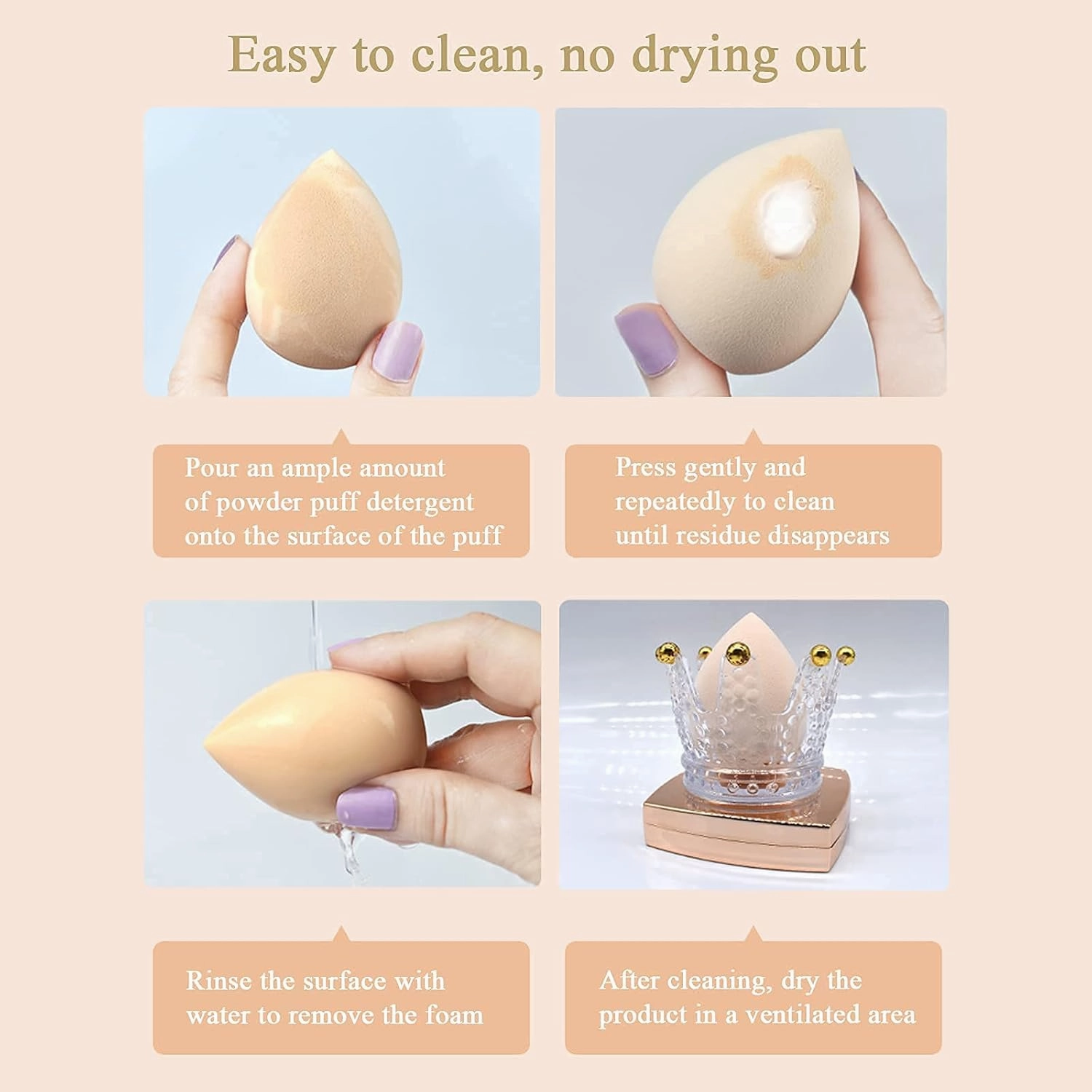 Makeup Sponge Foundation Blending Beauty Sponge, Multi-shapeSoft Puff, Dry & Wet Use with Sponge Holder Set, Sensitive and All Skin Types (Teardrop, Pink)