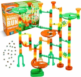 Marble Genius Marble Run Starter Set STEM Toy for Kids Ages 4-12 - 130 Complete Pieces (80 Translucent Marbulous Pieces and 50 Glass Marbles), Construction Building Block Toys, Theme (Dinosaur)